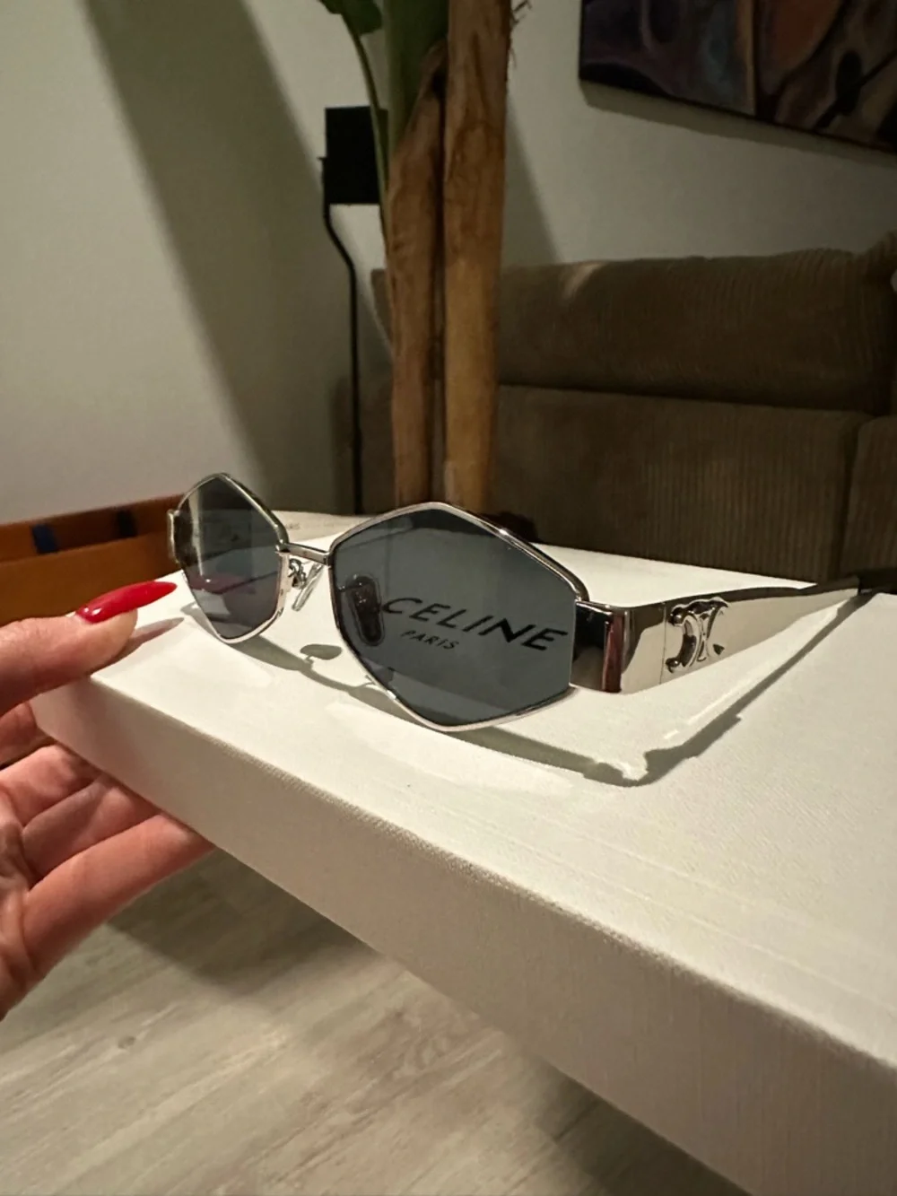 Celine Silver Frame Sunglasses with Dark Gray Lenses - Picture 2 of 10